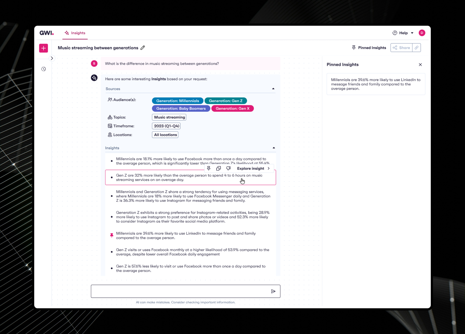 Inline source chips next to each insight in Spark V2