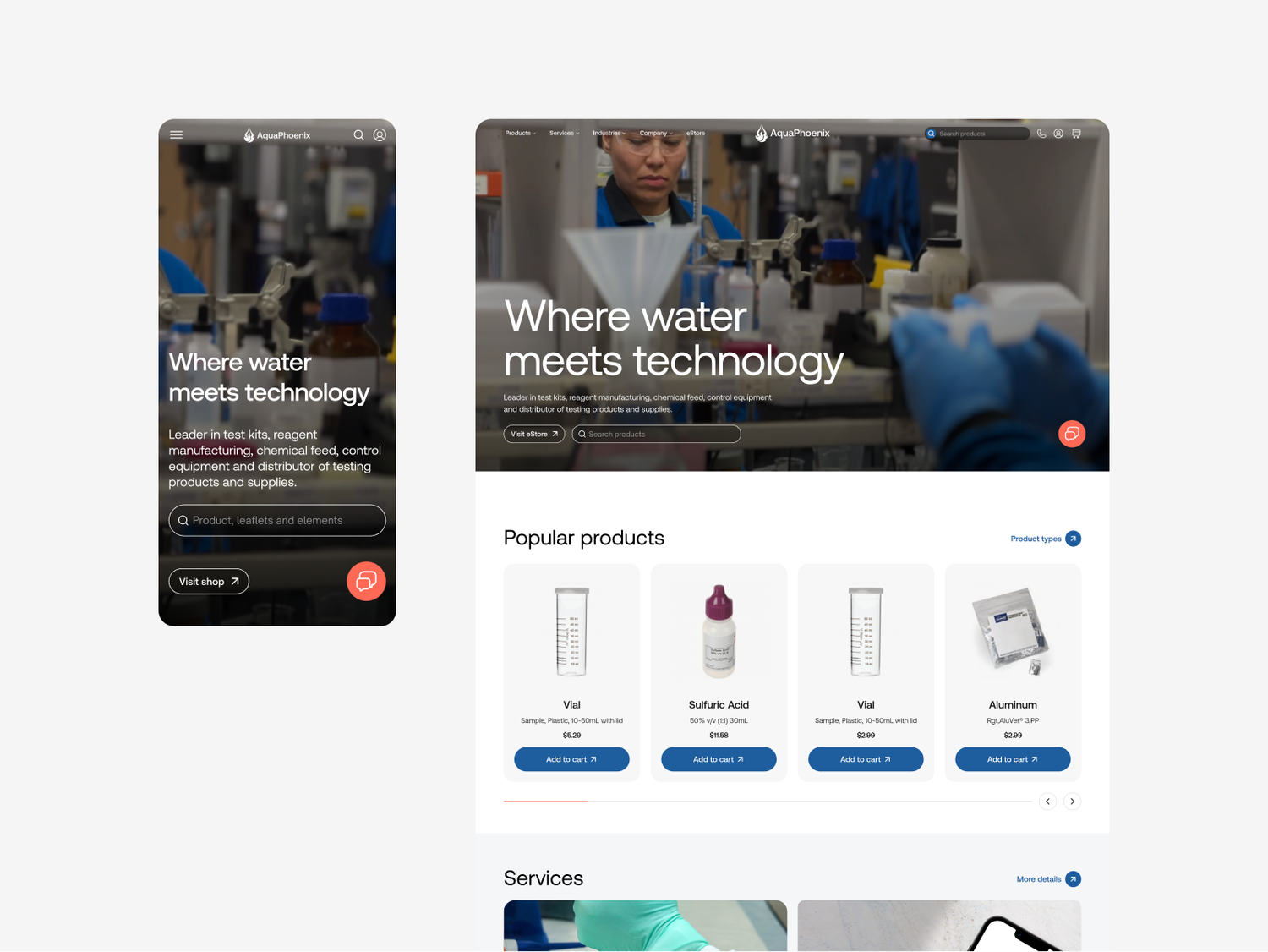Mobile and desktop home page comparison with search bar on hero